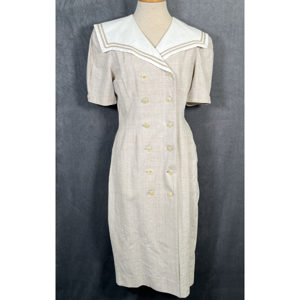 Vintage Sharon Young Button Up Plaid Dress No Size Retro Big Collar Charity